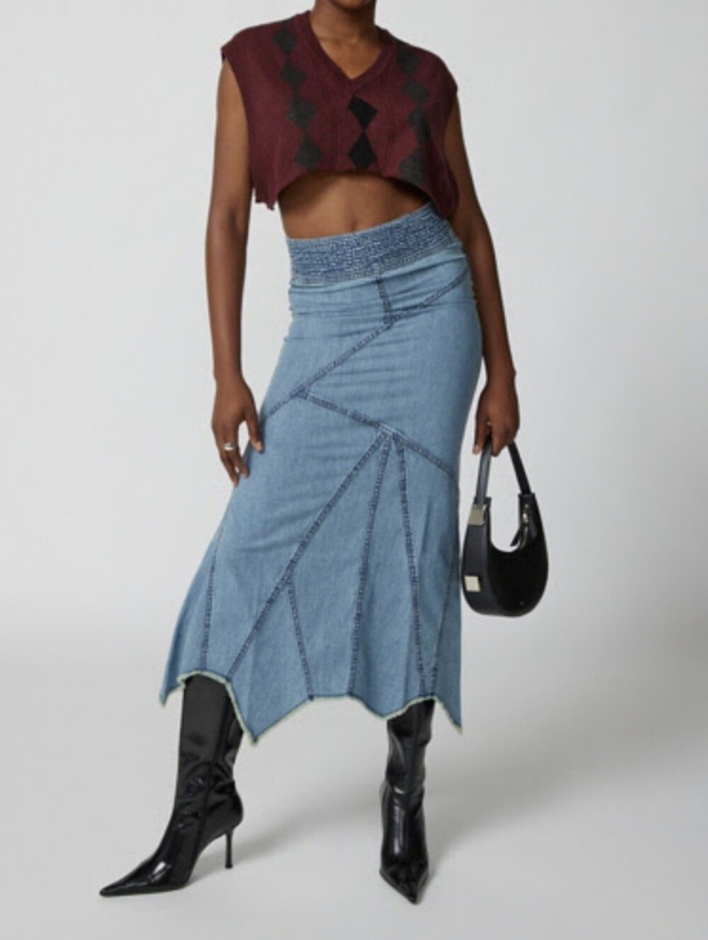 Urban Outfitters Light Blue Patchwork Denim Maxi Skirt